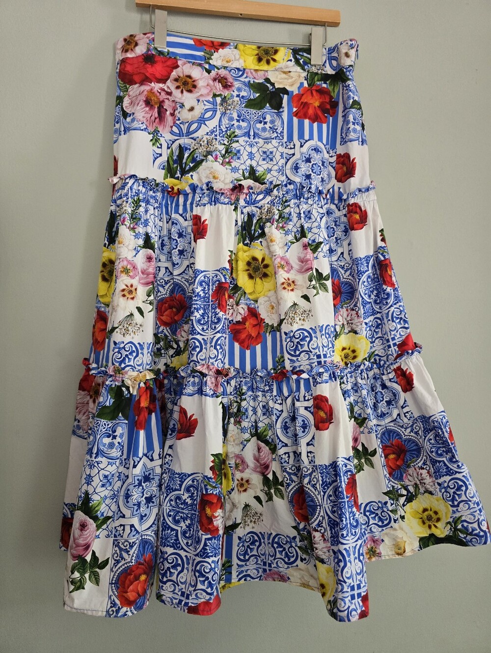 Boston Proper The Dolce Vita Patchwork Midi Skirt, Large
